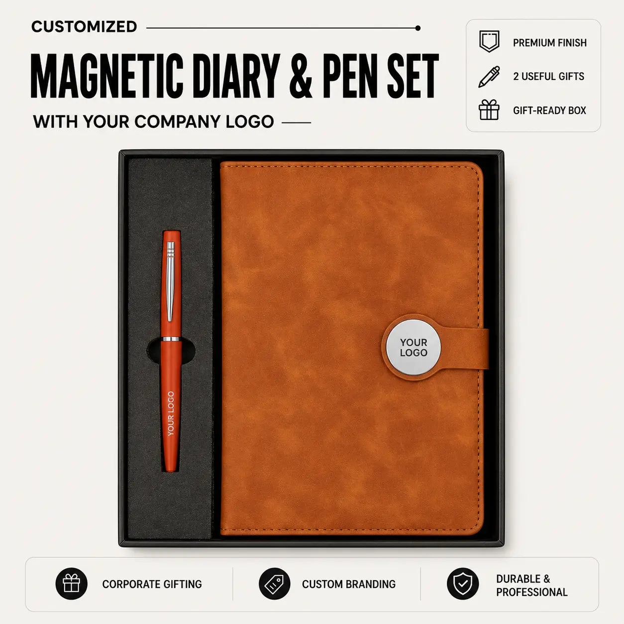 Customized Magnetic A5 Diary & Pen Gift Set With Logo