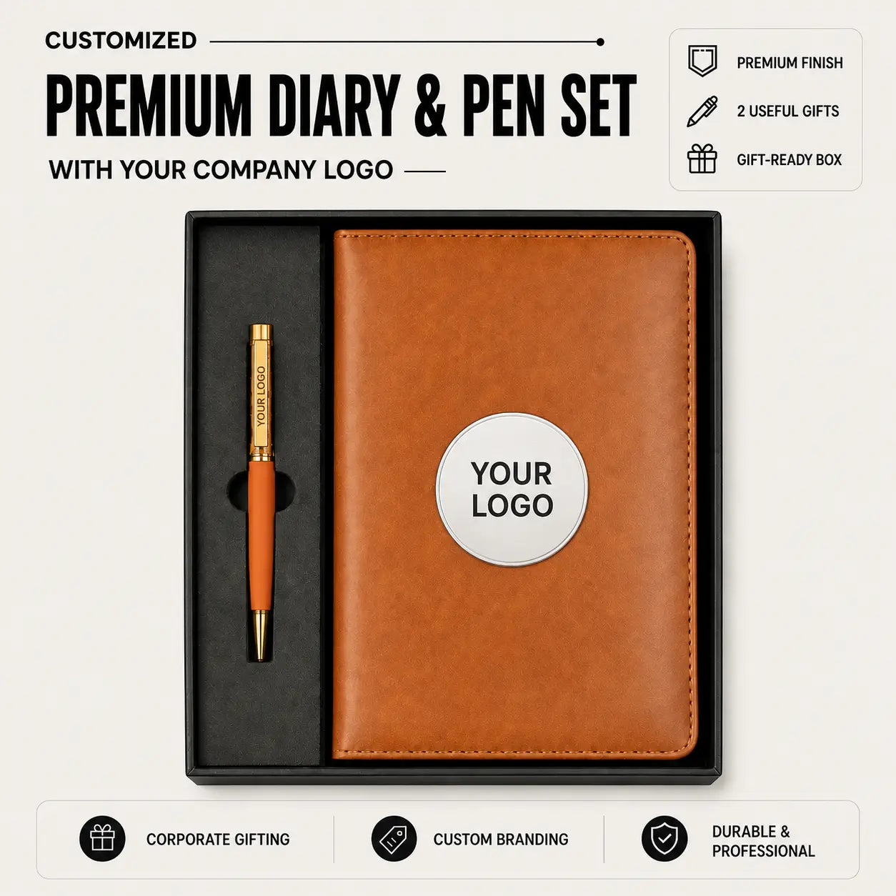 Customized Premium A5 Diary & Pen Gift Set With Logo