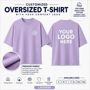 Lavender custom 270 GSM French Terry oversized T-shirt for company logo printing