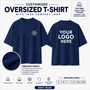 Navy Blue custom 270 GSM French Terry oversized T-shirt for company logo printing