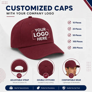 Maroon / Wine customized cap with company logo – Printe5