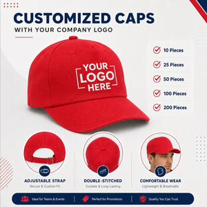 Red customized cap with company logo – Printe5