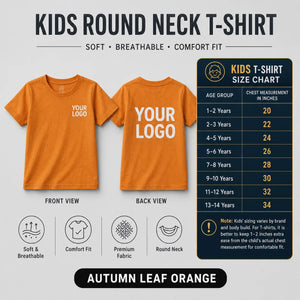 Kids round neck custom T-shirt in Autumn Leaf Orange