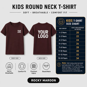 Kids round neck custom T-shirt in Rocky Maroon