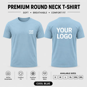 Premium men round neck corporate T-shirt in Cool Blue