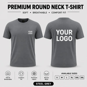 Premium men round neck corporate T-shirt in Steel Grey