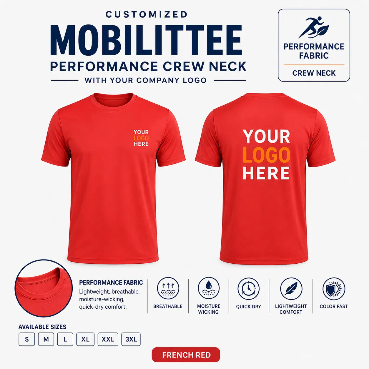 Custom Performance Crew Neck T-Shirt – 160 GSM - French Red