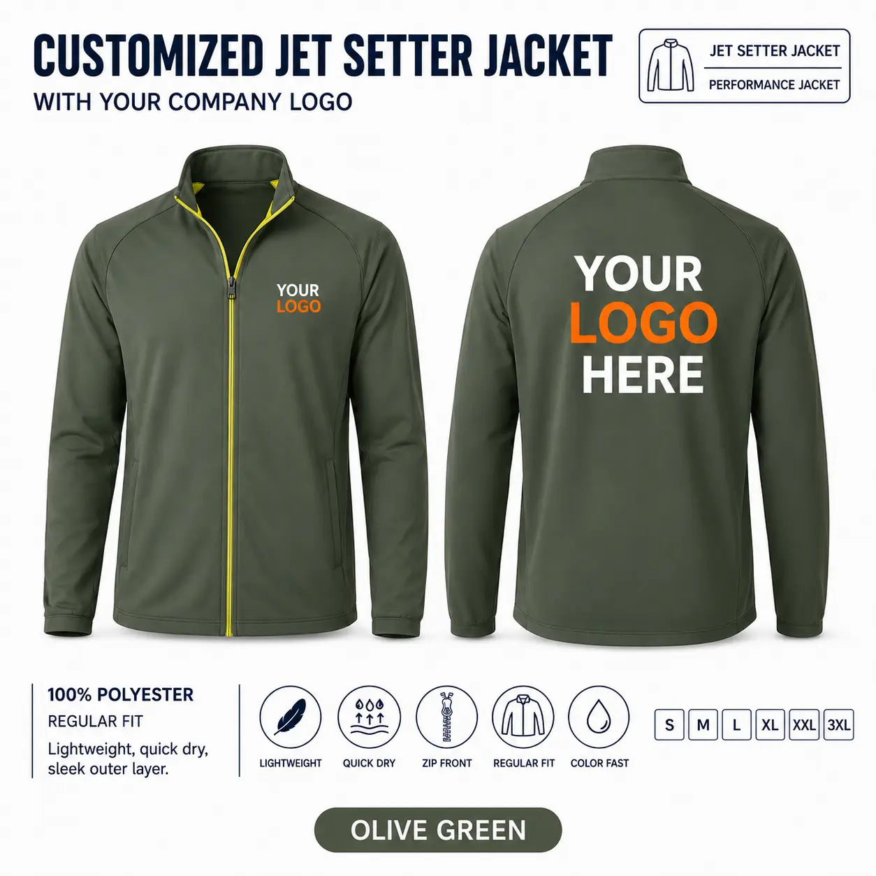 Custom Corporate Jet-Setter Jacket – 320 GSM - Olive Green