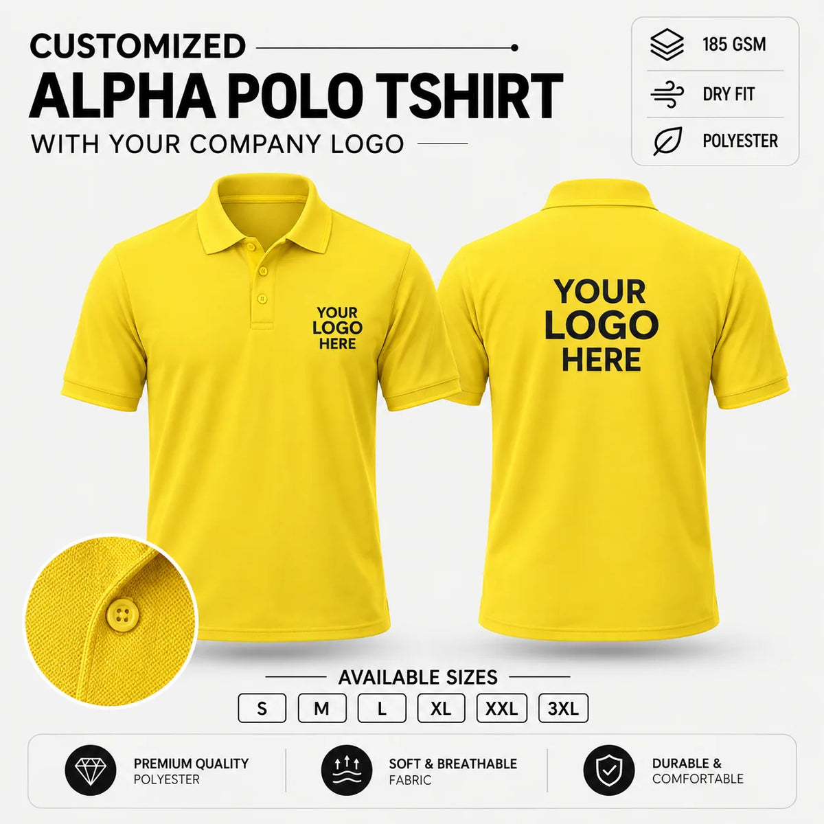 Custom Alpha 185 GSM Dry Fit Polo T-Shirt - Yellow