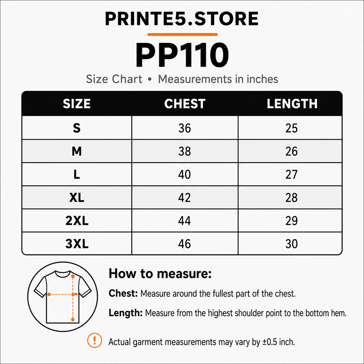 Custom Promotional Round Neck T-Shirt – Bulk Printing for Events, Campaigns & Brand Promotions - 110-120 GSM size guide
