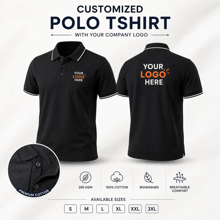 Custom Premium Cotton Polo T-Shirts with Company Logo - 280 GSM