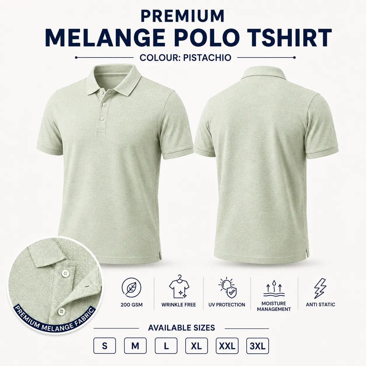 Custom Premium Melange Performance Polo T-Shirt – 200 GSM