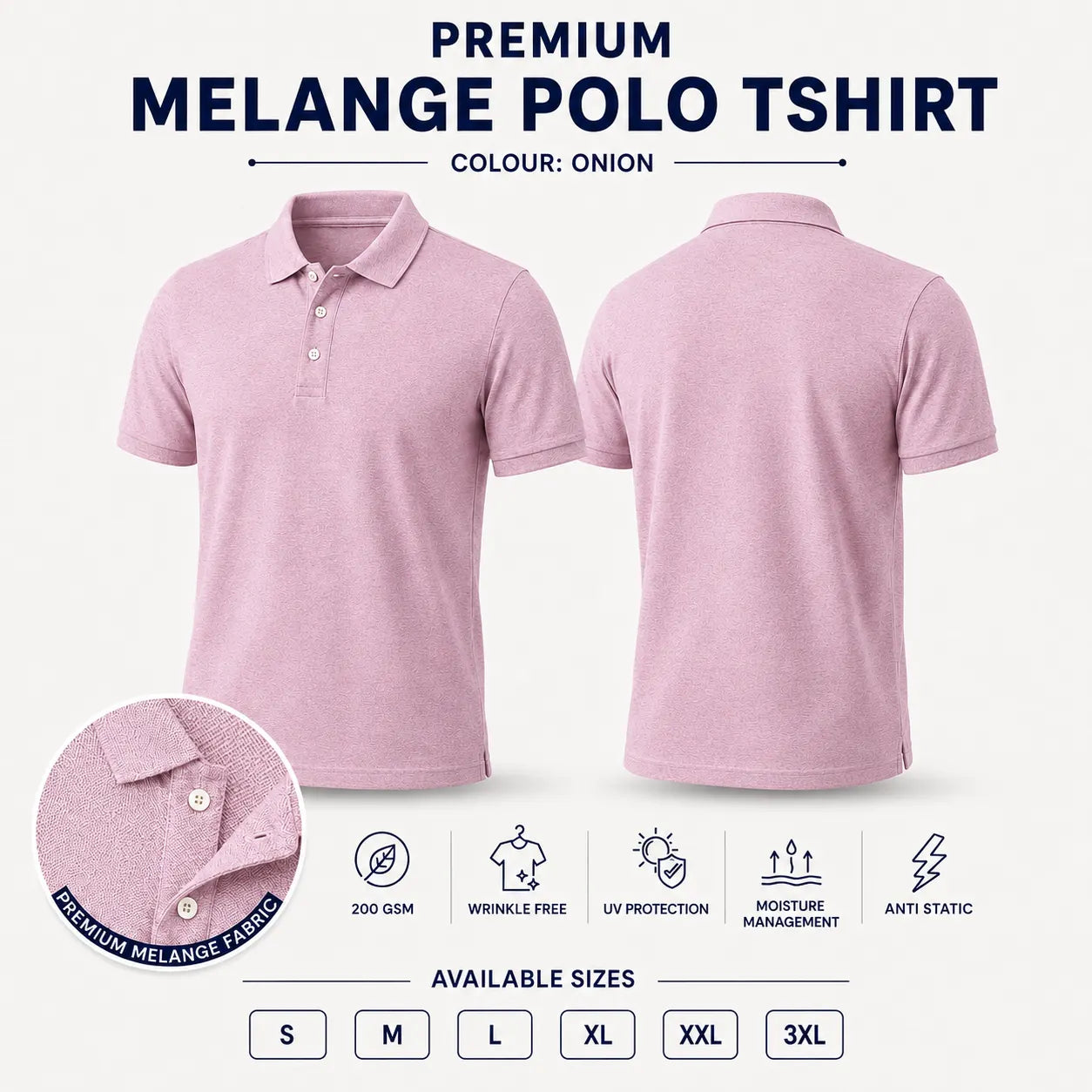 Custom Premium Melange Performance Polo T-Shirt – 200 GSM
