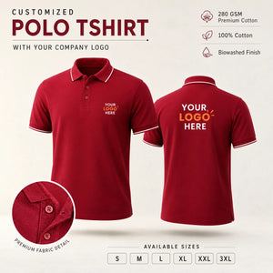 Royal Blue custom premium cotton polo T-shirt with company logo, front and back product view