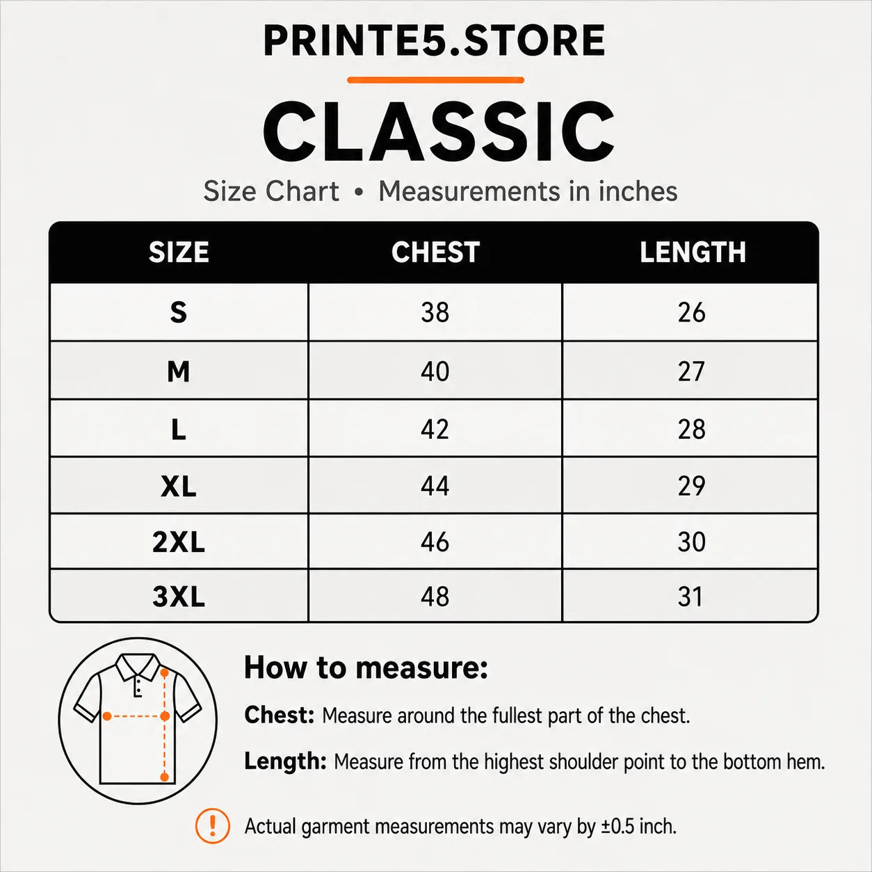 Custom 240 GSM Cotton Polo T-Shirts with Company Logo size guide
