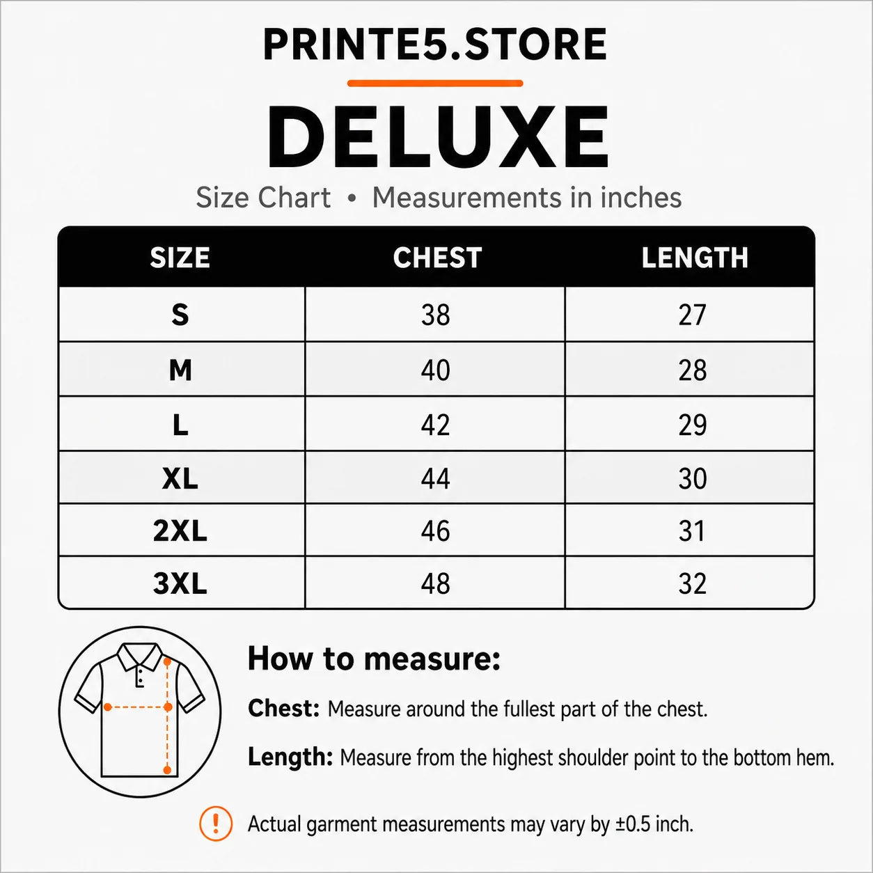 Custom Premium Cotton Polo T-Shirts with Company Logo - 280 GSM size guide