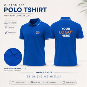 Charcoal Melange custom premium cotton polo T-shirt with company logo, front and back product view