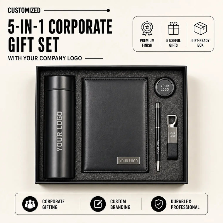 Customized 5-in-1 Corporate Gift Set With Diary, Bottle & Speaker