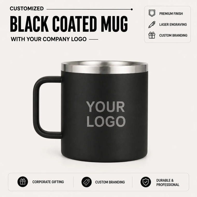 Customized Black Coated Mug With Company Logo