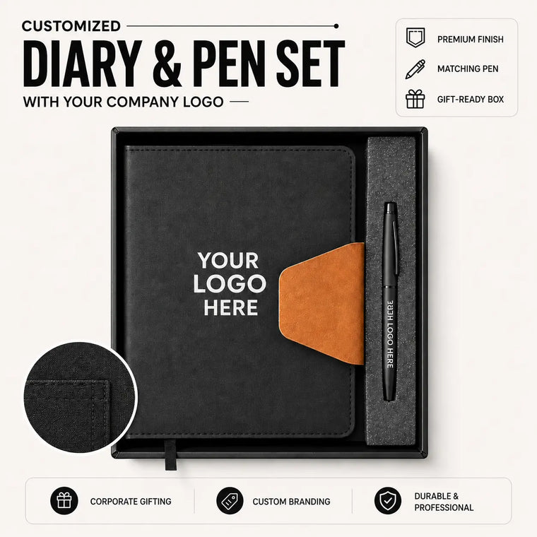 Customized Diary & Pen Gift Set with Company Logo