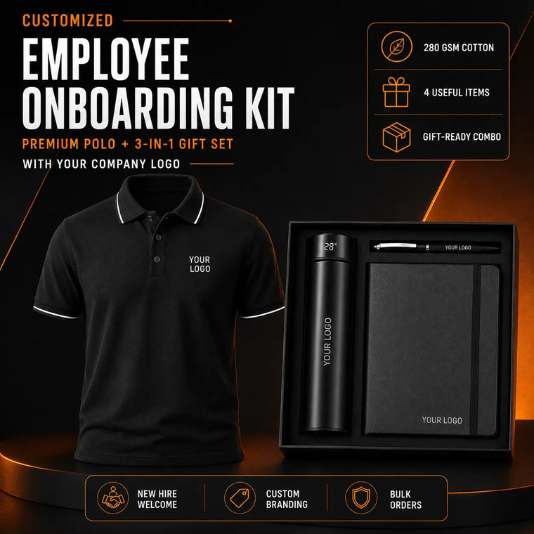 Custom Employee Onboarding Kit – Premium Polo + 3-in-1 Gift Set