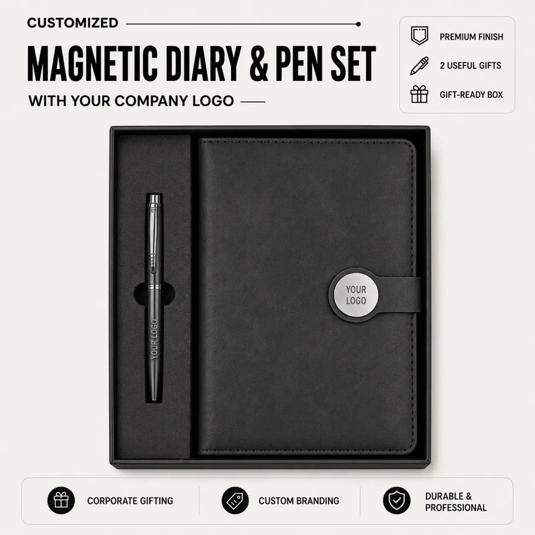 Customized Magnetic A5 Diary & Pen Gift Set With Logo