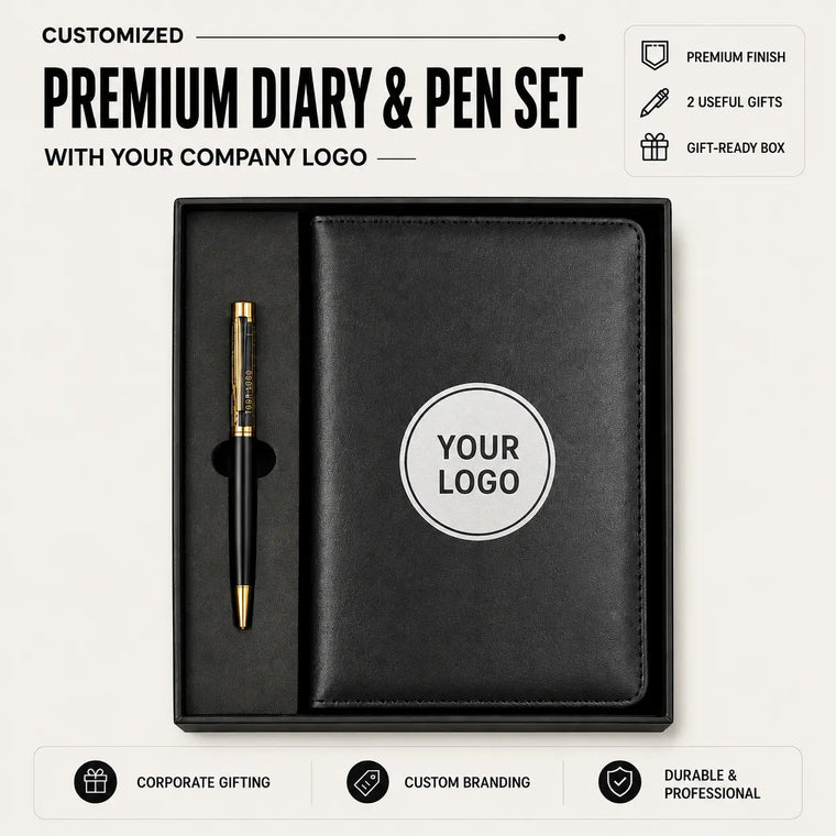 Customized Premium A5 Diary & Pen Gift Set With Logo