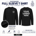 Black custom 190 GSM bio-washed full sleeve cotton T-shirt for corporate logo printing