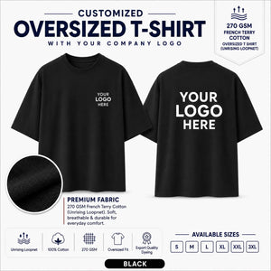 Black custom 270 GSM French Terry oversized T-shirt for company logo printing
