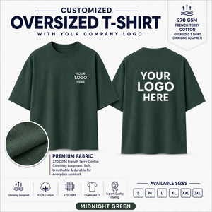 Midnight Green custom 270 GSM French Terry oversized T-shirt for company logo printing