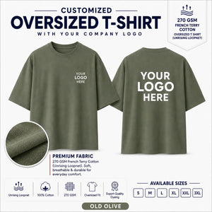 Old Olive custom 270 GSM French Terry oversized T-shirt for company logo printing
