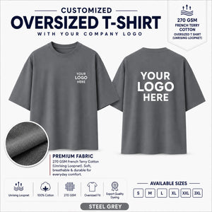 Steel Grey custom 270 GSM French Terry oversized T-shirt for company logo printing