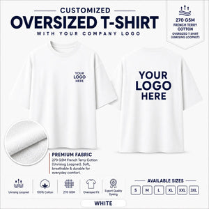 White custom 270 GSM French Terry oversized T-shirt for company logo printing