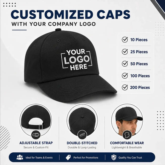 Black customized cap with company logo – Printe5