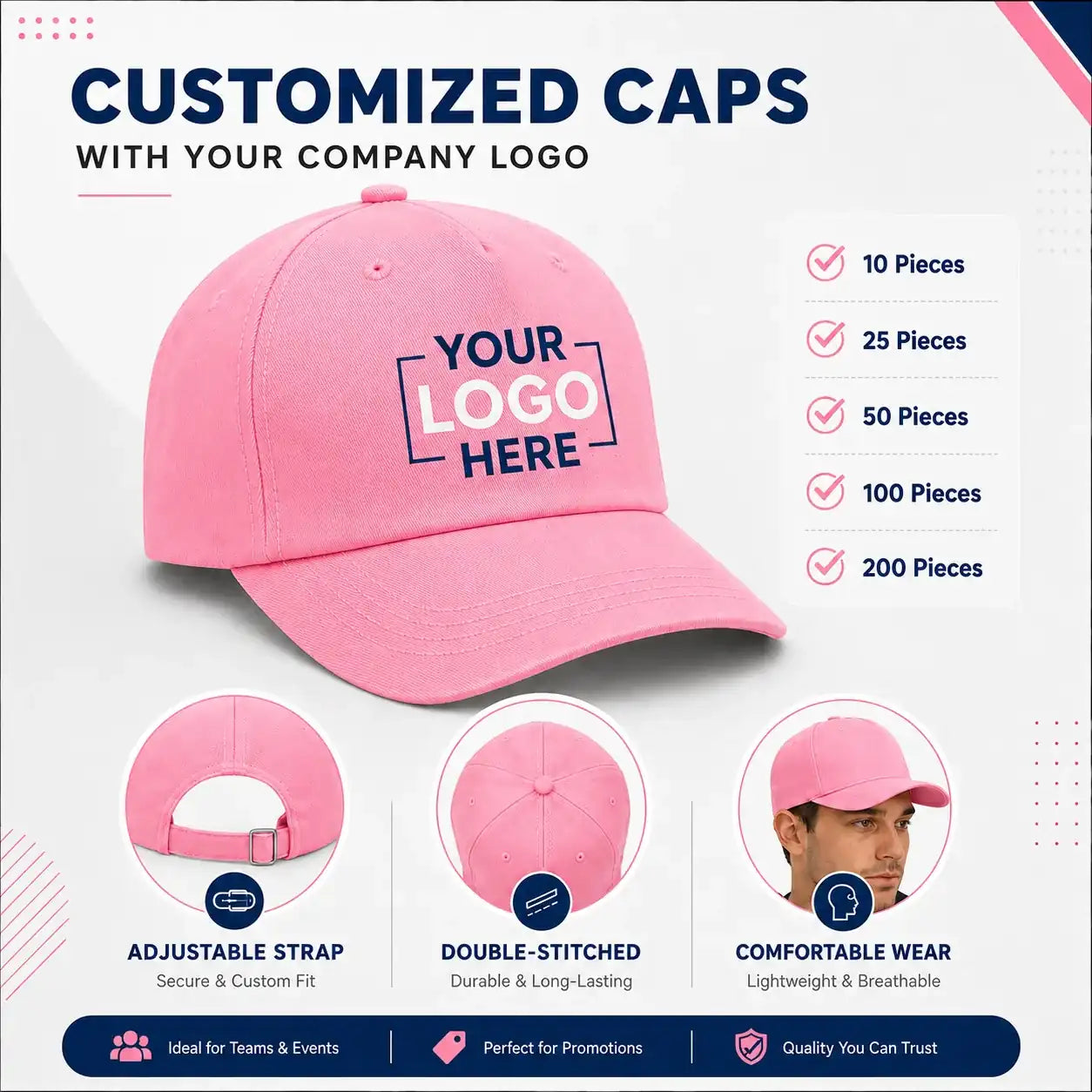 Bubblegum Pink customized cap with company logo – Printe5