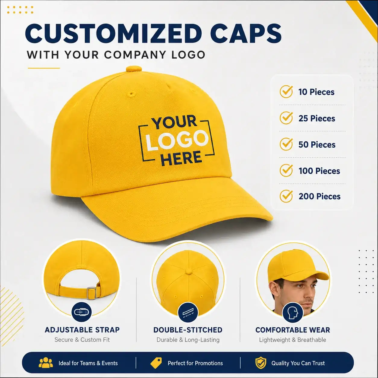 Golden Yellow customized cap with company logo – Printe5