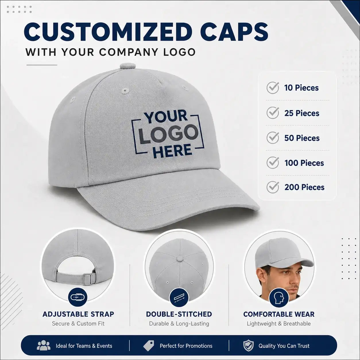 Light Gray customized cap with company logo – Printe5