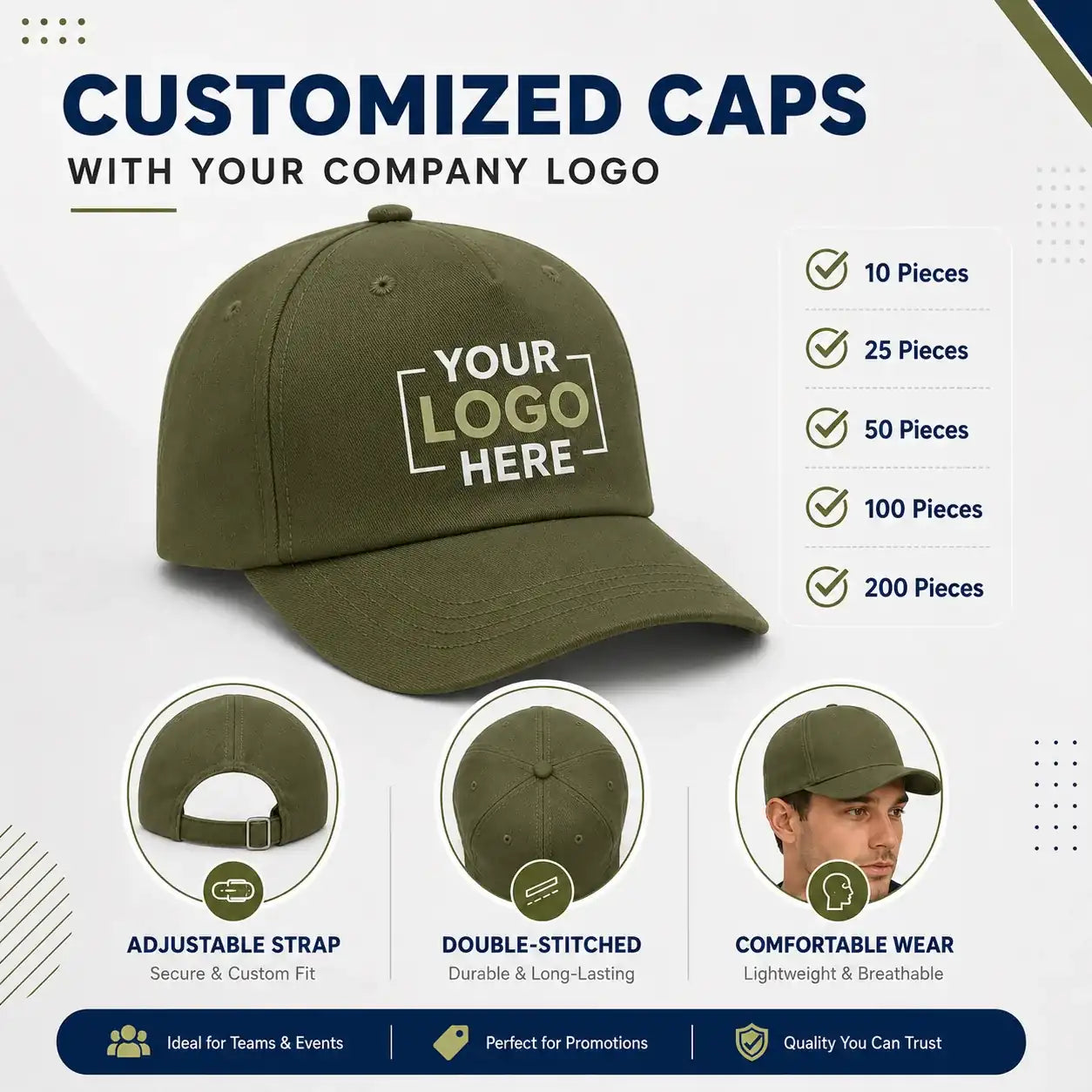 Olive Green customized cap with company logo – Printe5