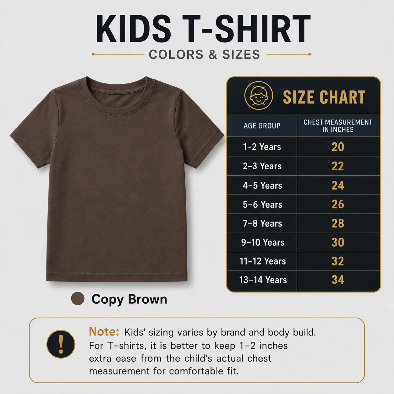 Kids round neck custom T-shirt in Copy Brown