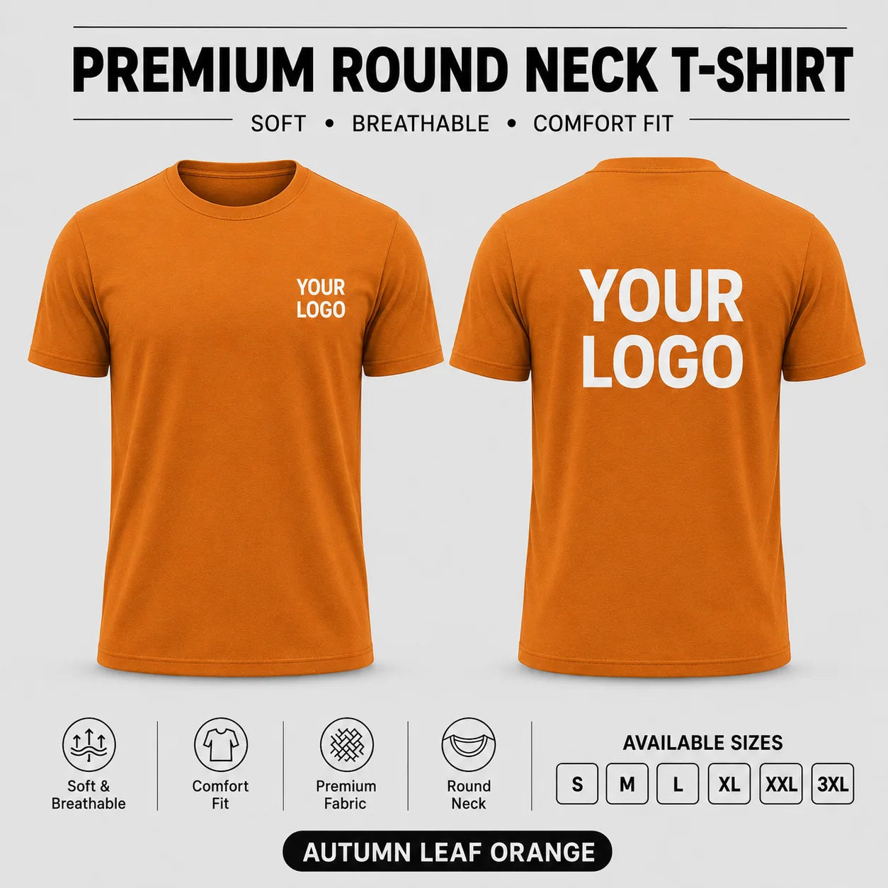 Premium men round neck corporate T-shirt in Autumn Leaf Orange