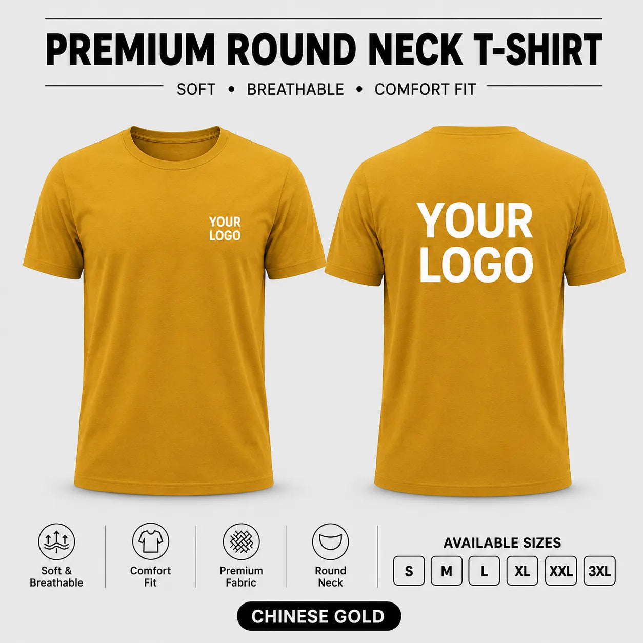 Premium men round neck corporate T-shirt in Chinese Gold