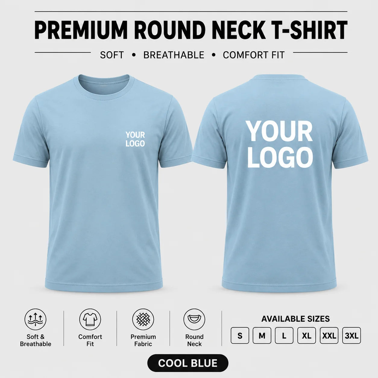 Premium men round neck corporate T-shirt in Cool Blue
