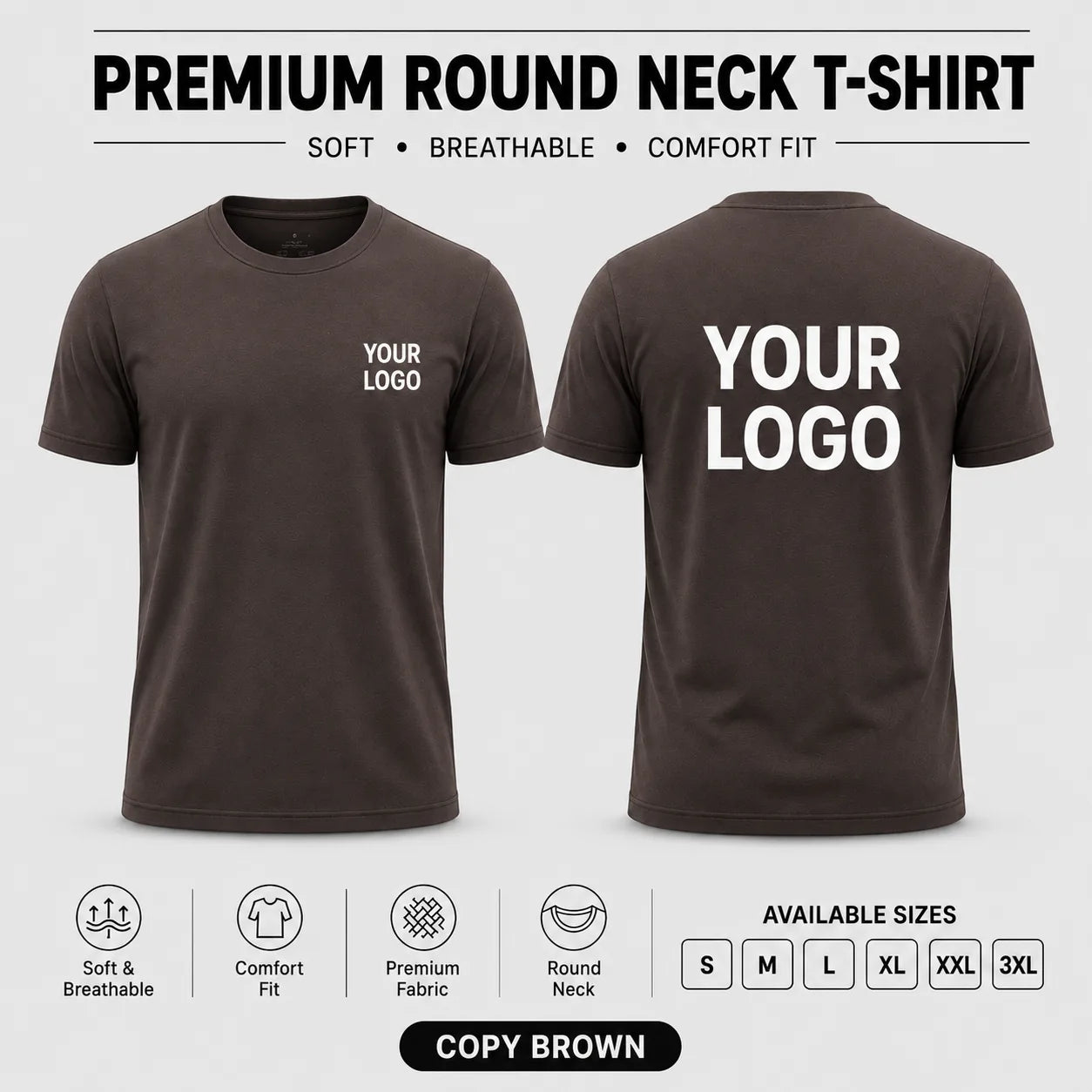 Premium men round neck corporate T-shirt in Copy Brown