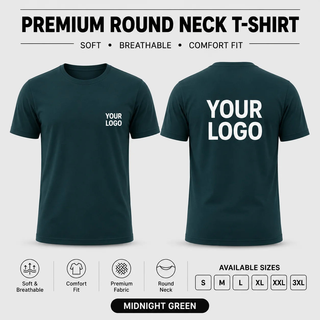 Premium men round neck corporate T-shirt in Midnight Green