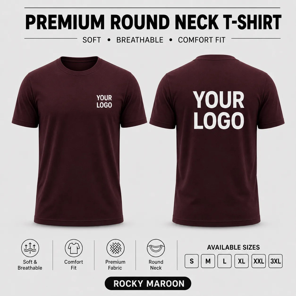 Premium men round neck corporate T-shirt in Rocky Maroon