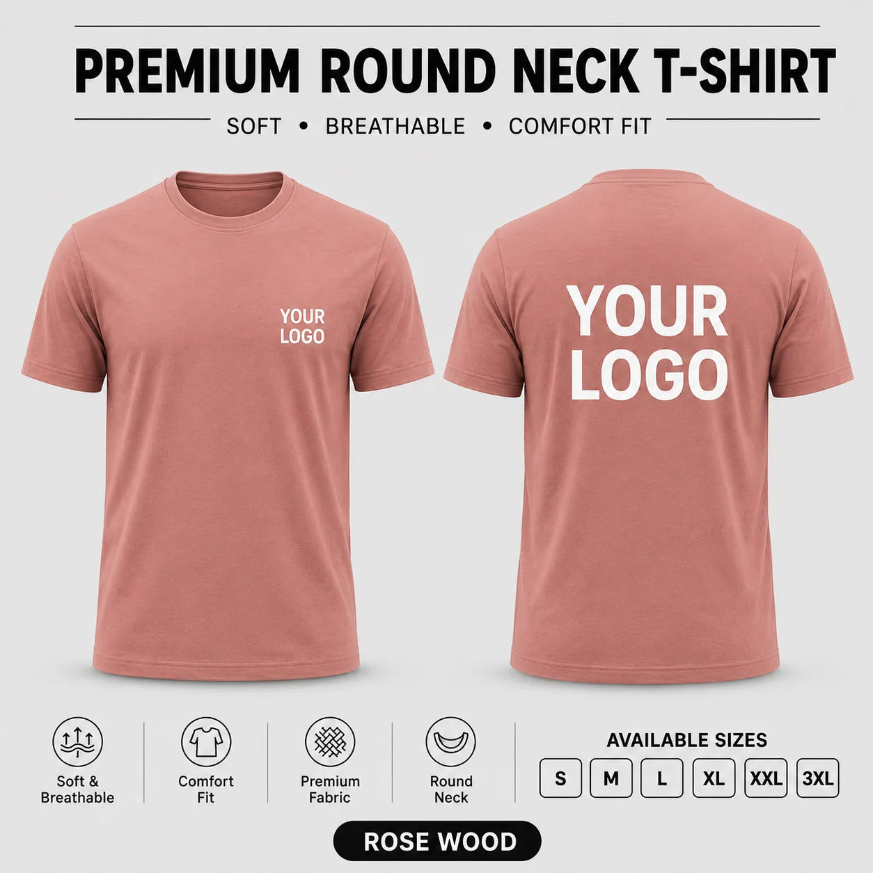 Premium men round neck corporate T-shirt in Rose Wood