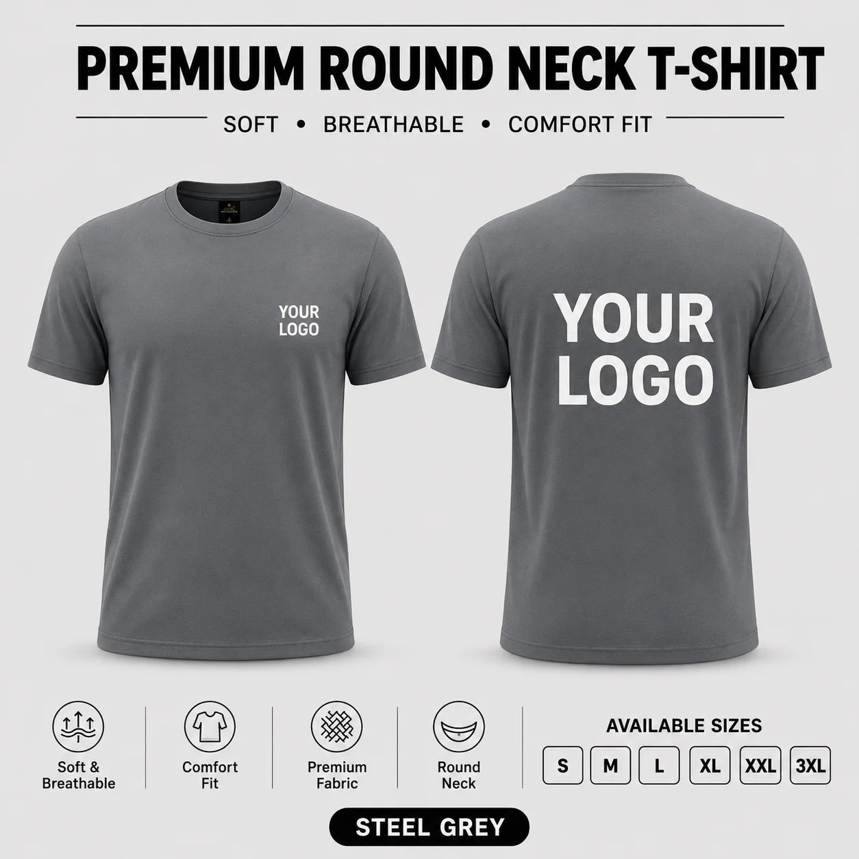 Premium men round neck corporate T-shirt in Steel Grey