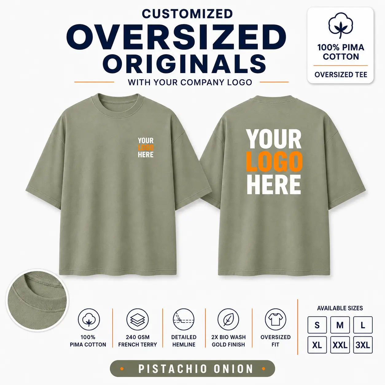 Custom Premium Pima Cotton Oversized T-Shirt – 240 GSM - Pistachio Onion