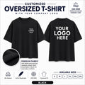 Black 230 GSM custom oversized T-shirt with front and back company logo placement
