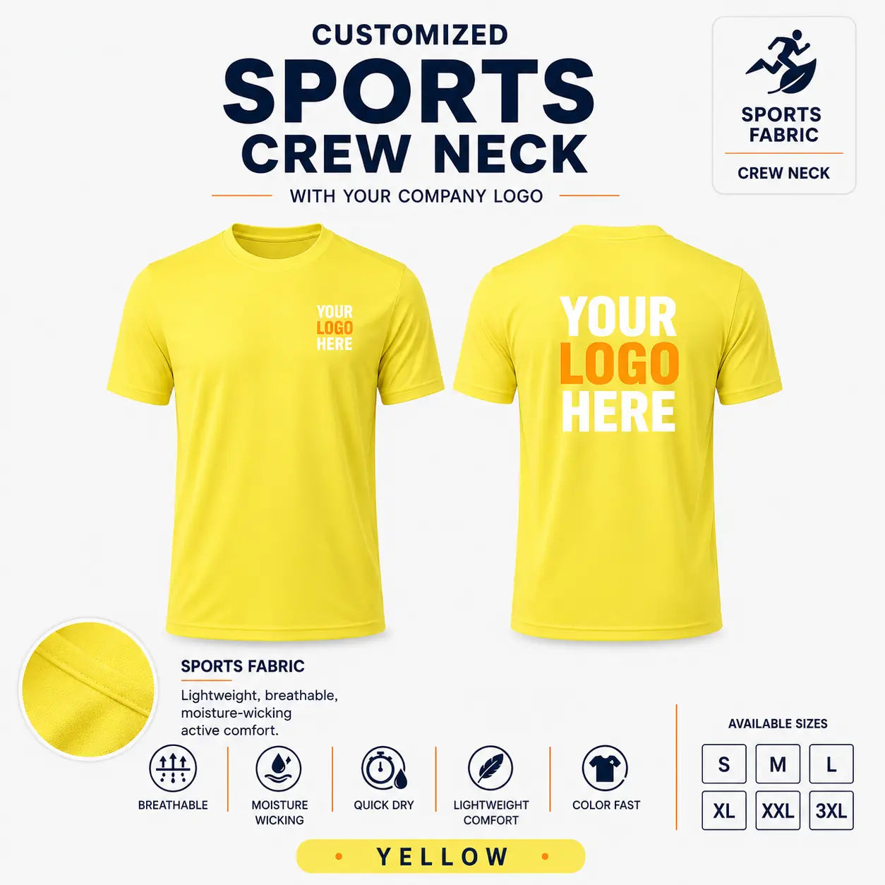 Custom Sports Performance Crew Neck T-Shirt – 120 GSM - Yellow